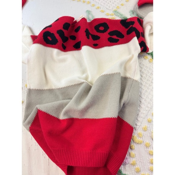 Mazik Womens Colorblock Leopard Print Knit Sweater Red White Grey MK8051 Size M - Picture 3 of 9